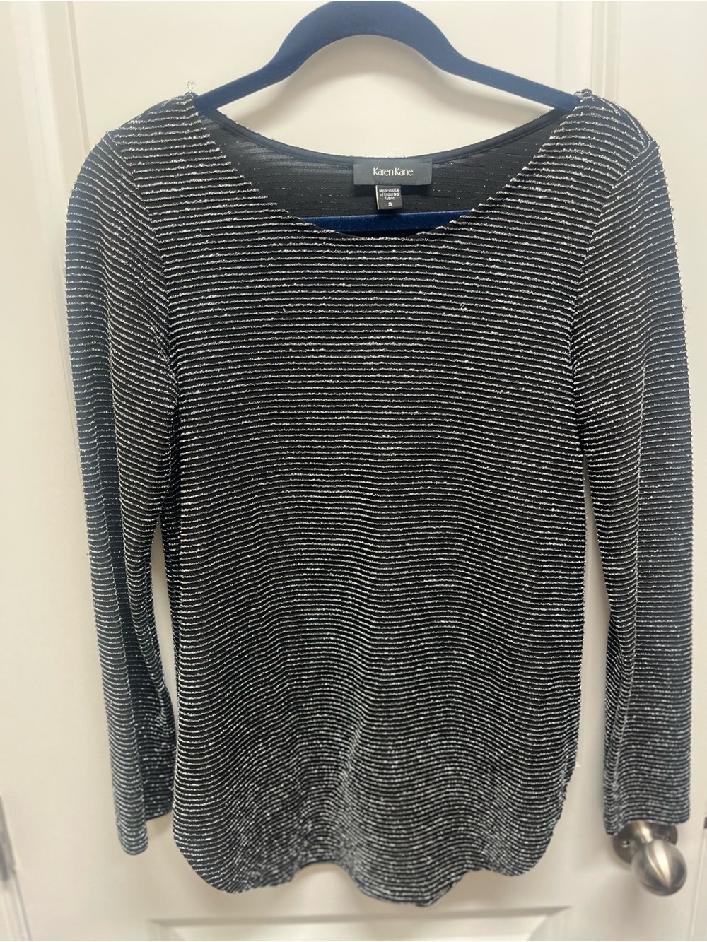Karen Kane Metallic Silver & Black Striped Long Sleeve Top - Size S